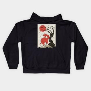 Fox Red Sun Foxes Japanese Style Art Painting Kids Hoodie